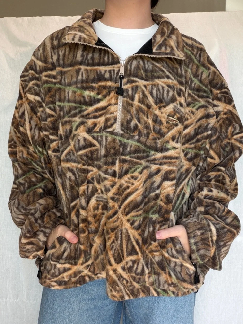 Avery Vintage fleece camo 1/4 quarter zip pullover with pockets size men’s large